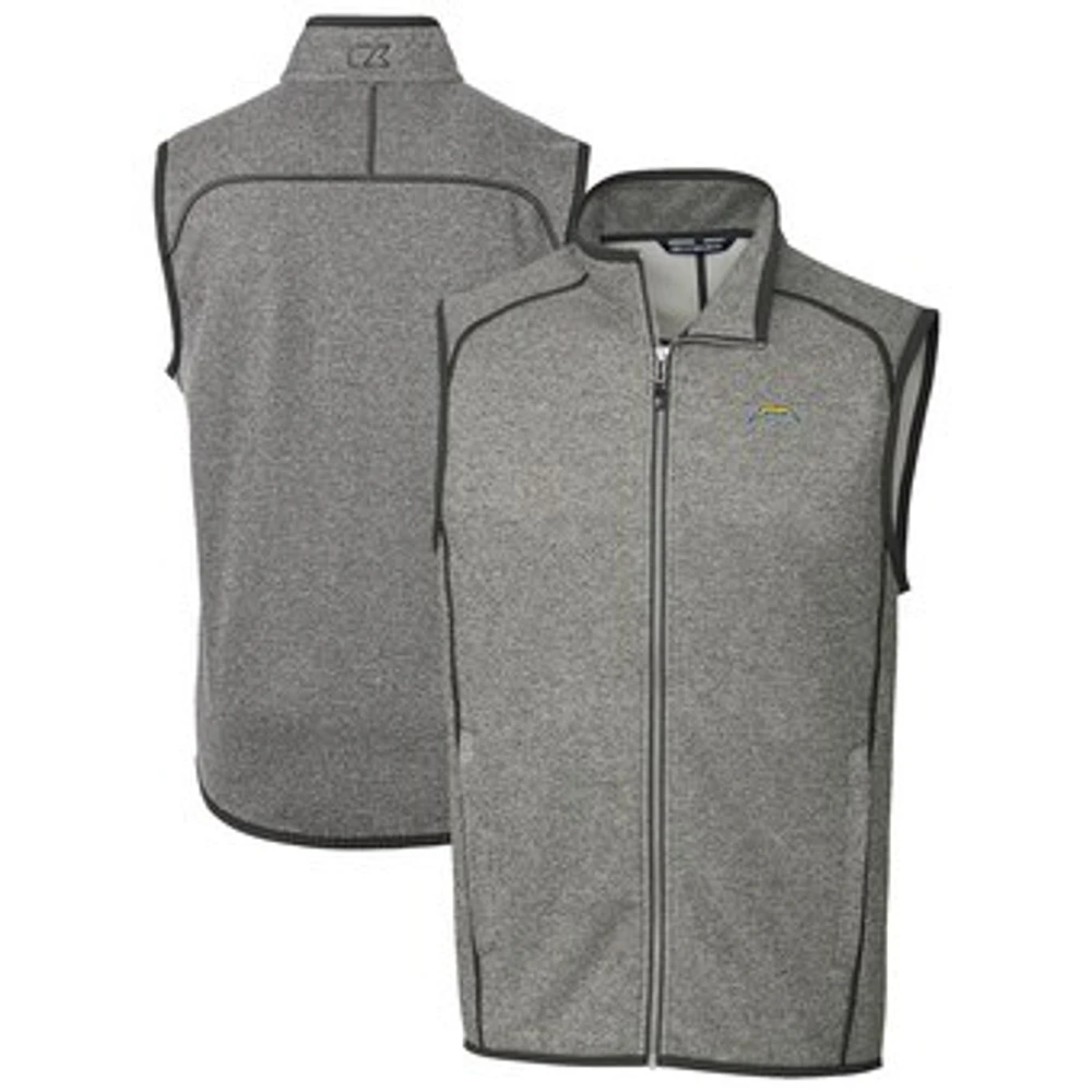 Men's Cutter & Buck Heather Gray Los Angeles Chargers Big Tall Mainsail Sweater-Knit Full-Zip Vest