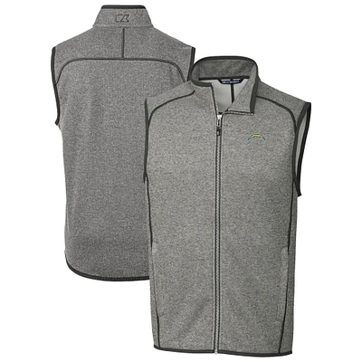 Men's Cutter & Buck Heather Gray Los Angeles Chargers Big Tall Mainsail Sweater-Knit Full-Zip Vest