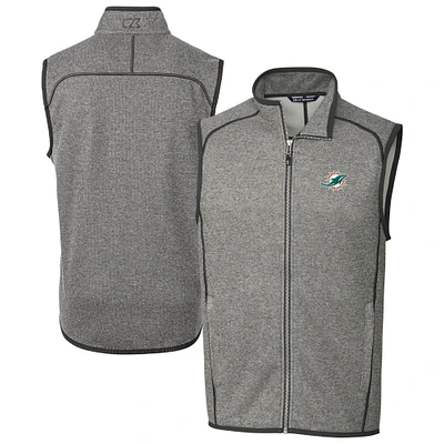 Men's Cutter & Buck Heather Gray Miami Dolphins Big Tall Mainsail Sweater-Knit Full-Zip Vest