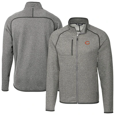 Men's Cutter & Buck Heather Gray Chicago Bears Big Tall Mainsail Sweater-Knit Full-Zip Jacket