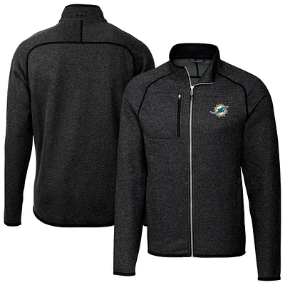 Men's Cutter & Buck Heather Charcoal Miami Dolphins Big Tall Mainsail Sweater-Knit Full-Zip Jacket