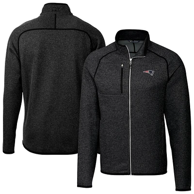 Men's Cutter & Buck Heather Charcoal New England Patriots Big Tall Mainsail Sweater-Knit Full-Zip Jacket