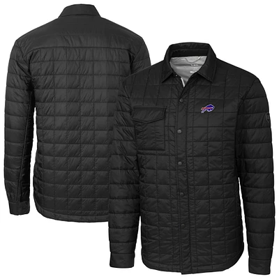 Men's Cutter & Buck Black Buffalo Bills Big Tall Rainier PrimaLoft Eco Insulated Quilted Button-Up Shacket