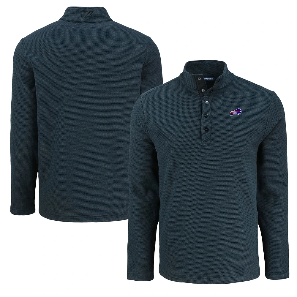 Men's Cutter & Buck Buffalo Bills Hunts Point Eco Textured Fleece Recycled Half-Snap Sweatshirt