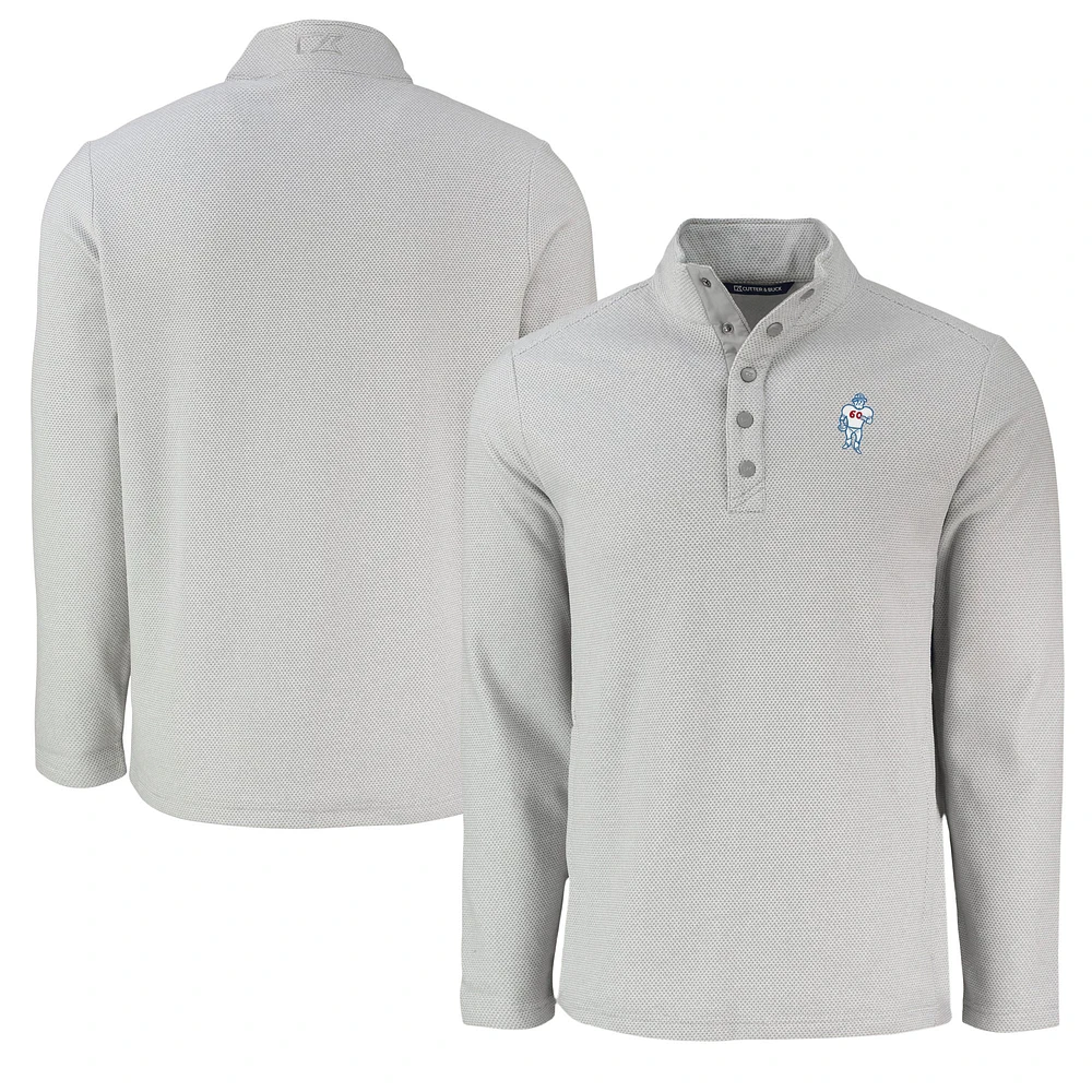 Men's Cutter & Buck Gray Houston Oilers Hunts Point Eco Textured Fleece Recycled Half-Snap Sweatshirt