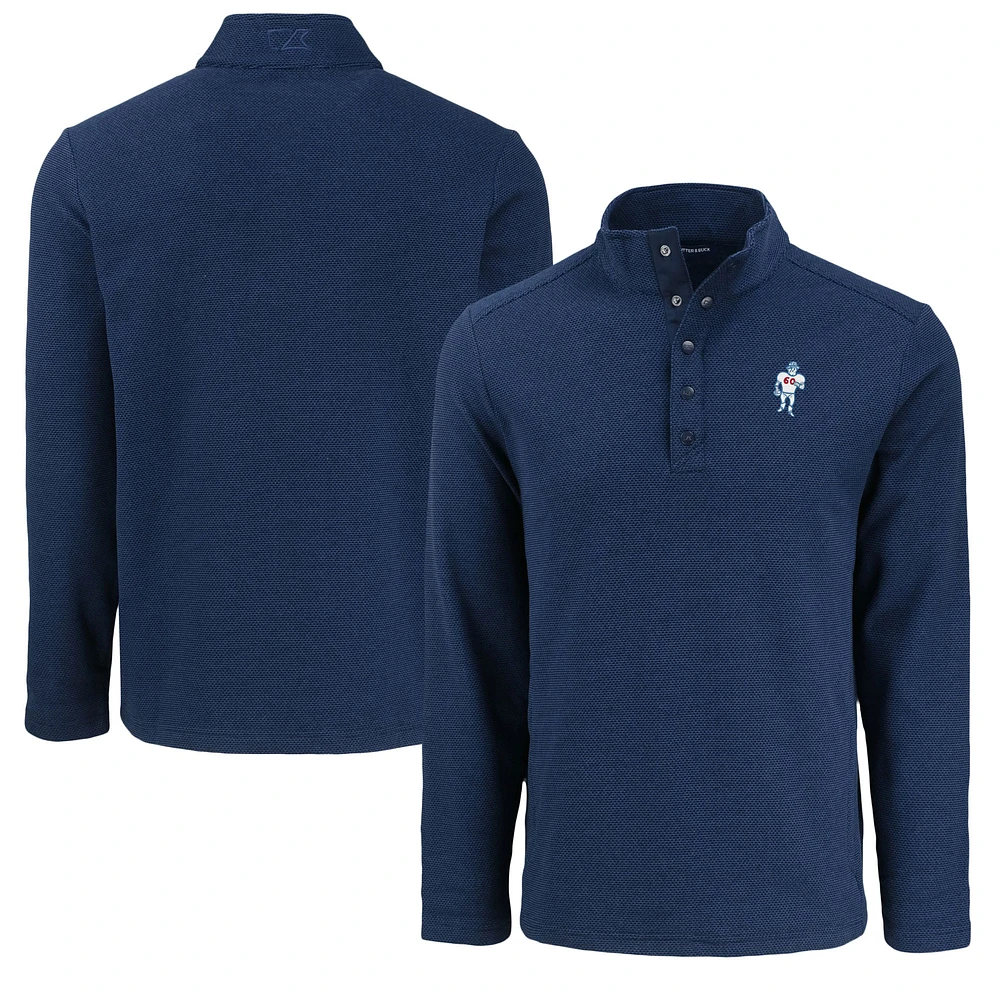 Men's Cutter & Buck Navy Houston Oilers Hunts Point Eco Textured Fleece Recycled Half-Snap Sweatshirt