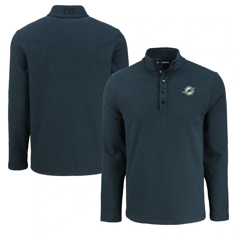 Men's Cutter & Buck Miami Dolphins Hunts Point Eco Textured Fleece Recycled Half-Snap Sweatshirt