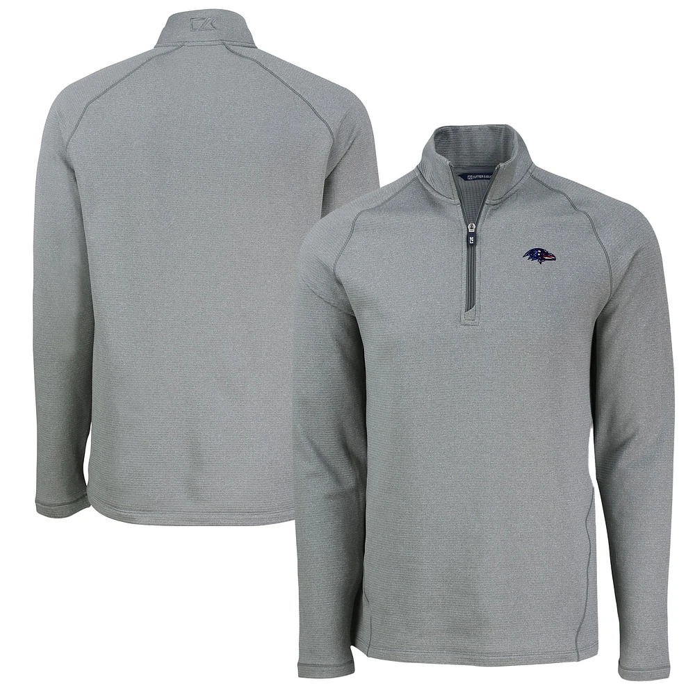 Men's Cutter & Buck Heather Baltimore Ravens Peshastin Eco Fleece Tri-Blend Raglan Recycled Quarter-Zip Jacket