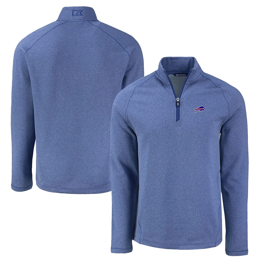 Men's Cutter & Buck Heather Royal Buffalo Bills Peshastin Eco Fleece Tri-Blend Raglan Recycled Quarter-Zip Jacket