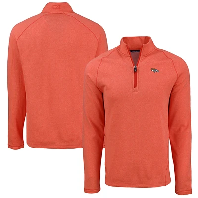 Men's Cutter & Buck Heather Denver Broncos Peshastin Eco Fleece Tri-Blend Raglan Recycled Quarter-Zip Jacket