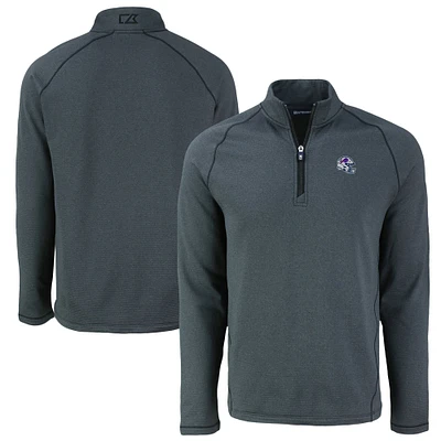 Men's Cutter & Buck Heather Buffalo Bills Peshastin Eco Fleece Tri-Blend Raglan Recycled Quarter-Zip Jacket