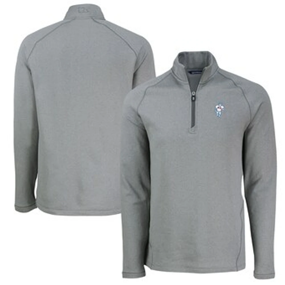Men's Cutter & Buck Heather Gray Houston Oilers Gridiron Classics Peshastin Eco Fleece Tri-Blend Raglan Recycled Quarter-Zip Jacket
