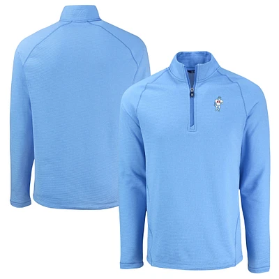 Men's Cutter & Buck Heather Light Blue Houston Oilers Gridiron Classics Peshastin Eco Fleece Tri-Blend Raglan Recycled Quarter-Zip Jacket