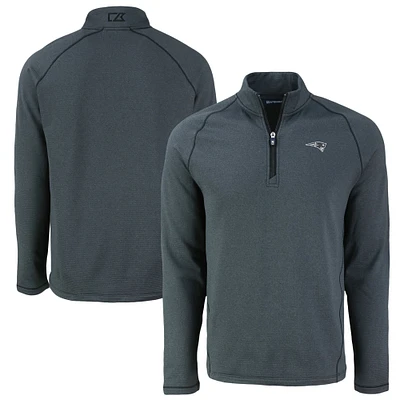 Men's Cutter & Buck Heather Black New England Patriots Peshastin Eco Fleece Tri-Blend Raglan Recycled Quarter-Zip Jacket