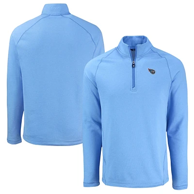 Men's Cutter & Buck Heather Light Blue Tennessee Titans Peshastin Eco Fleece Tri-Blend Raglan Recycled Quarter-Zip Jacket