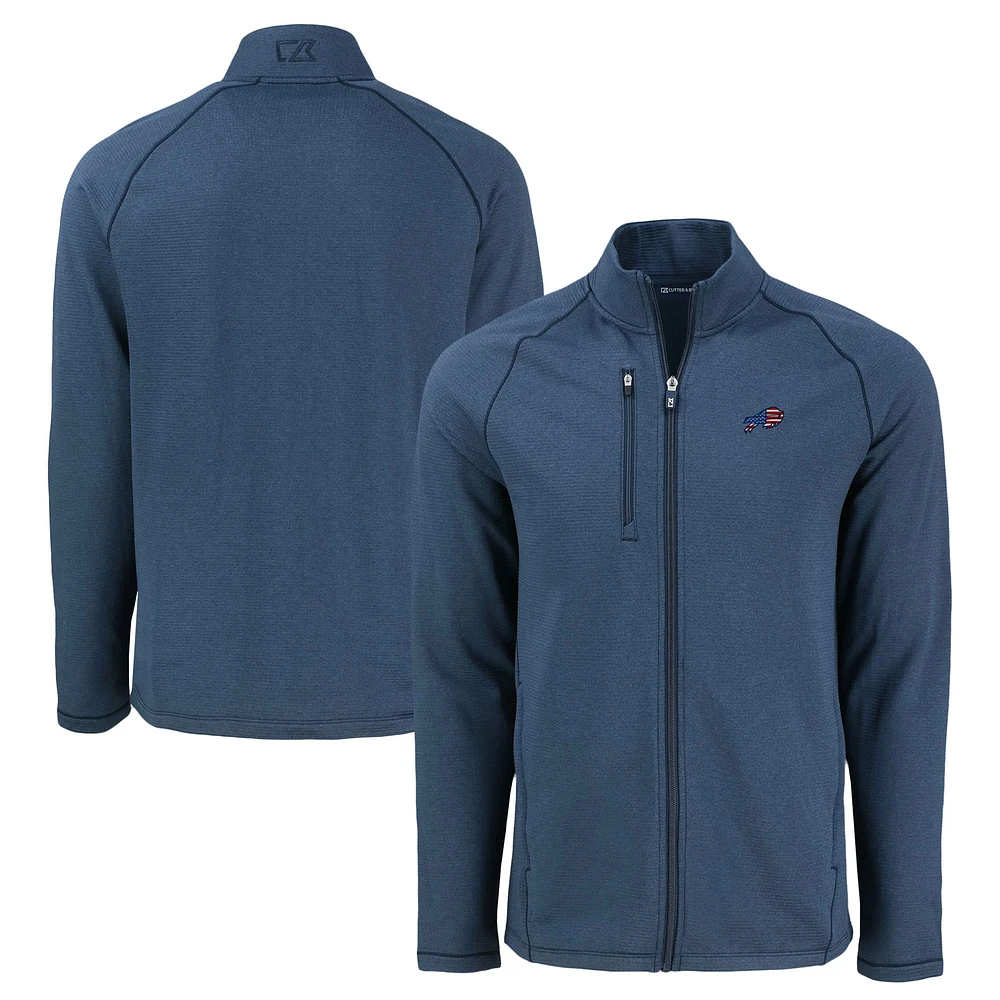 Men's Cutter & Buck Heather Navy Buffalo Bills Peshastin Eco Fleece Recycled Raglan Tri-Blend Full-Zip Jacket