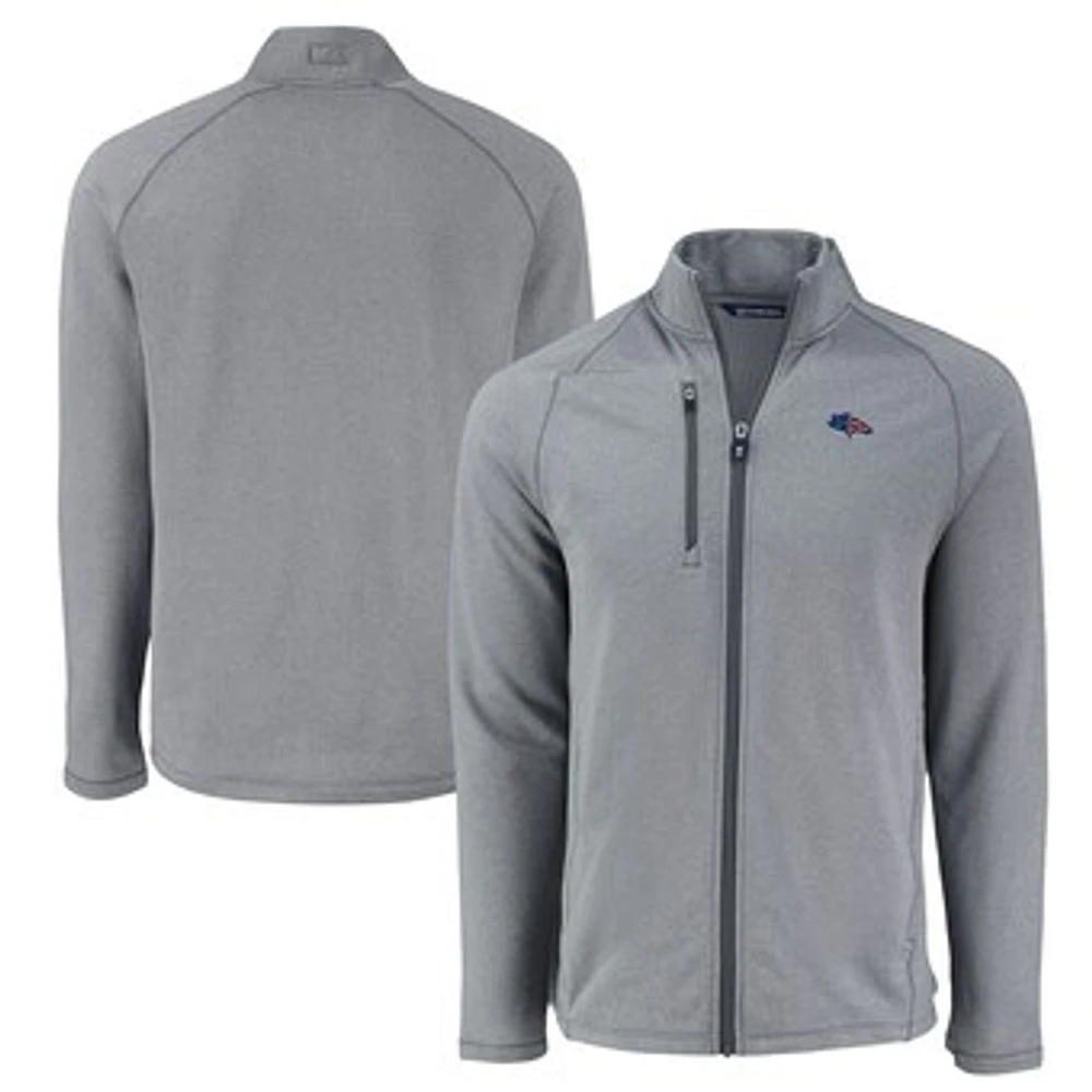 Men's Cutter & Buck Heather Denver Broncos Peshastin Eco Fleece Recycled Raglan Tri-Blend Full-Zip Jacket
