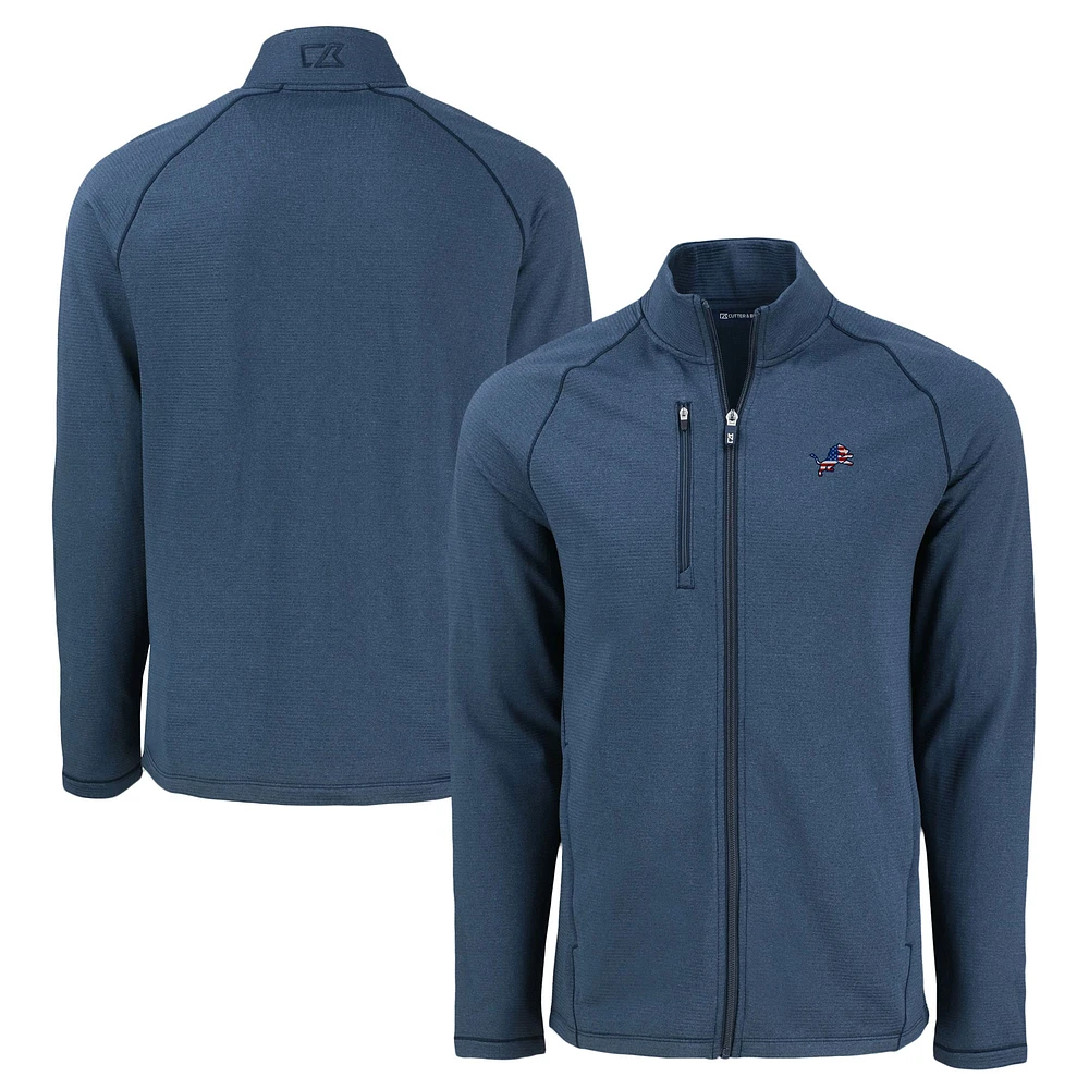 Men's Cutter & Buck Heather Navy Detroit Lions Peshastin Eco Fleece Recycled Raglan Tri-Blend Full-Zip Jacket