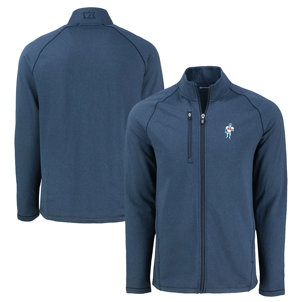 Men's Cutter & Buck Heather Navy Houston Oilers Gridiron Classics Peshastin Eco Fleece Recycled Raglan Tri-Blend Full-Zip Jacket