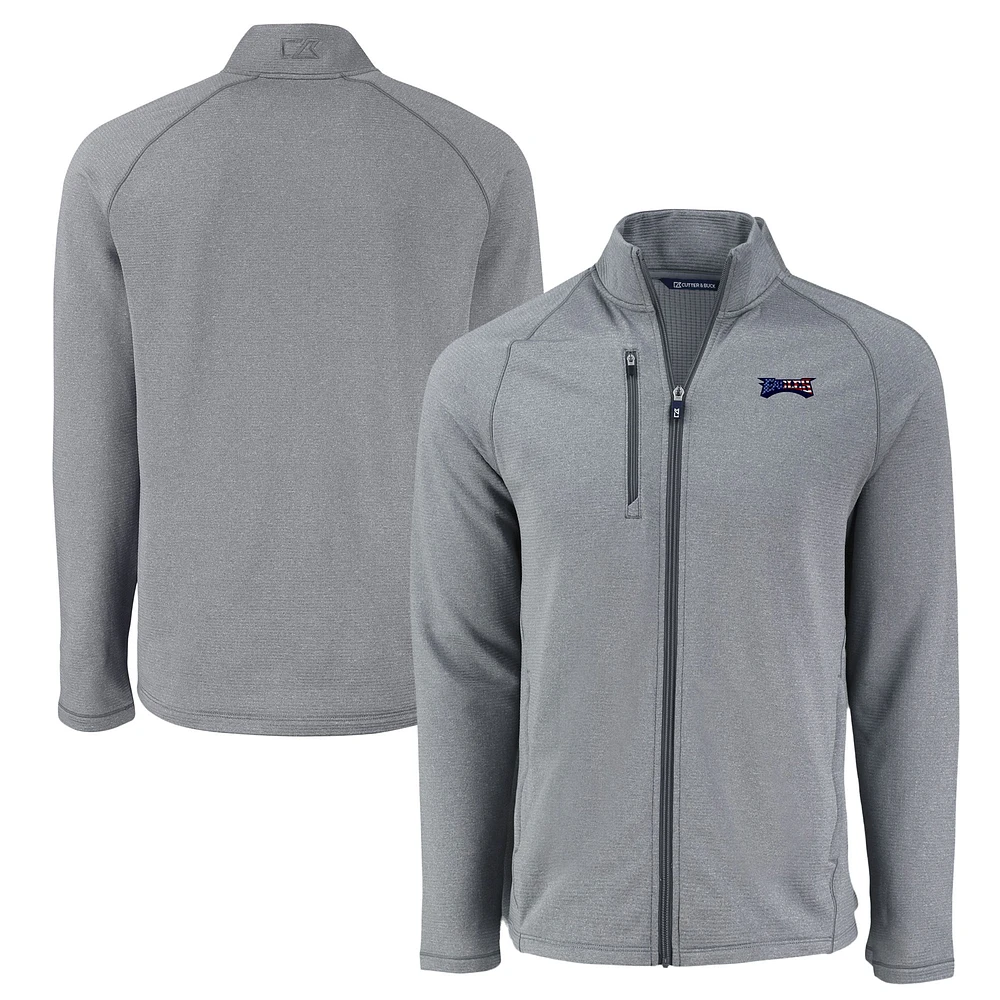 Men's Cutter & Buck Heather Philadelphia Eagles Peshastin Eco Fleece Recycled Raglan Tri-Blend Full-Zip Jacket