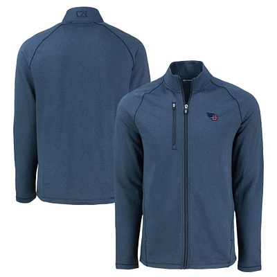 Men's Cutter & Buck Heather Navy Tennessee Titans Peshastin Eco Fleece Recycled Raglan Tri-Blend Full-Zip Jacket