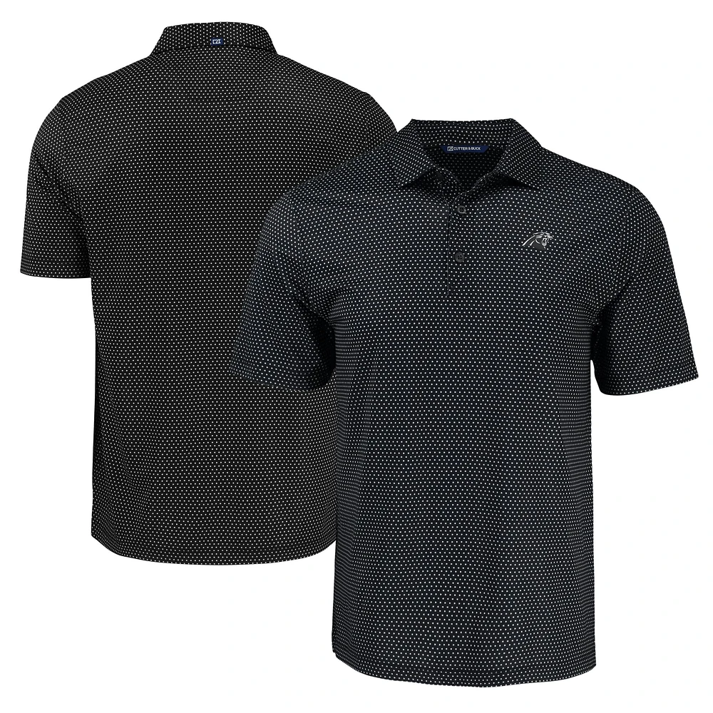 Men's Cutter & Buck Black Carolina Panthers Pike Eco Shadow Check Print Recycled Polo