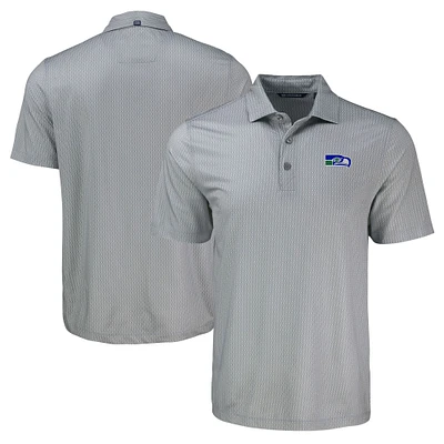 Men's Cutter & Buck Gray Seattle Seahawks Pike Eco Shadow Check Print Recycled Polo