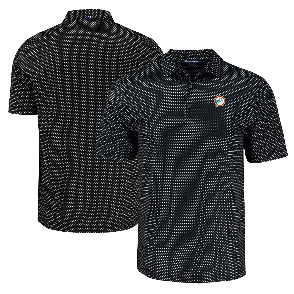 Men's Cutter & Buck Black Miami Dolphins Pike Eco Shadow Check Print Recycled Polo