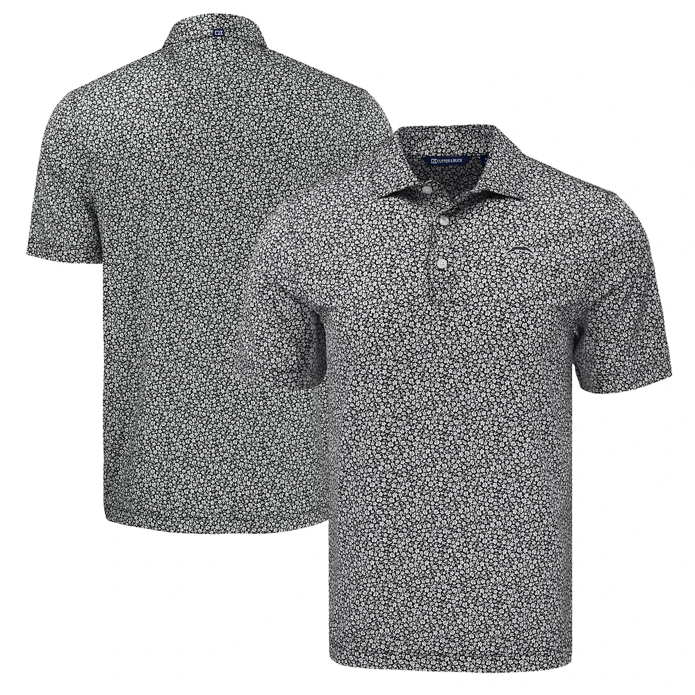 Men's Cutter & Buck Black Los Angeles Chargers Pike Eco Flora Print Polo