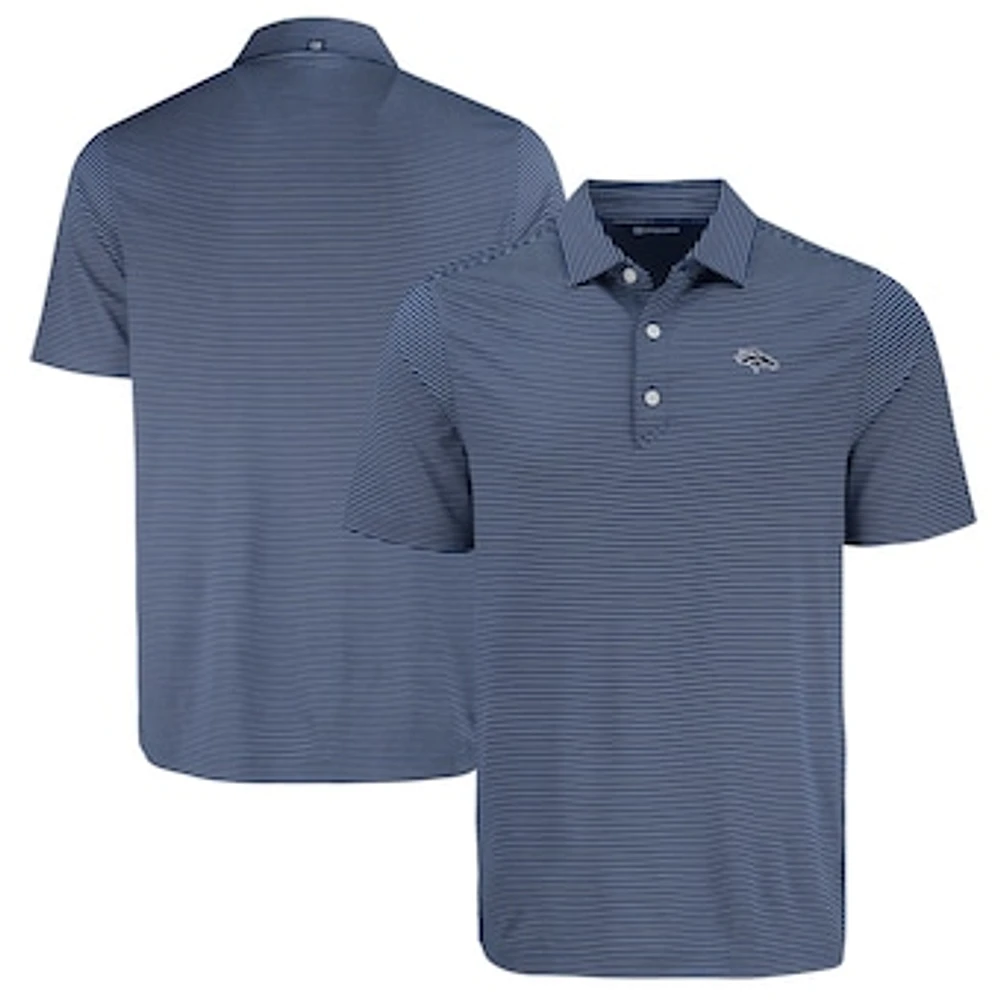 Men's Cutter & Buck Navy Denver Broncos Forge Eco Fine Line Stripe Polo