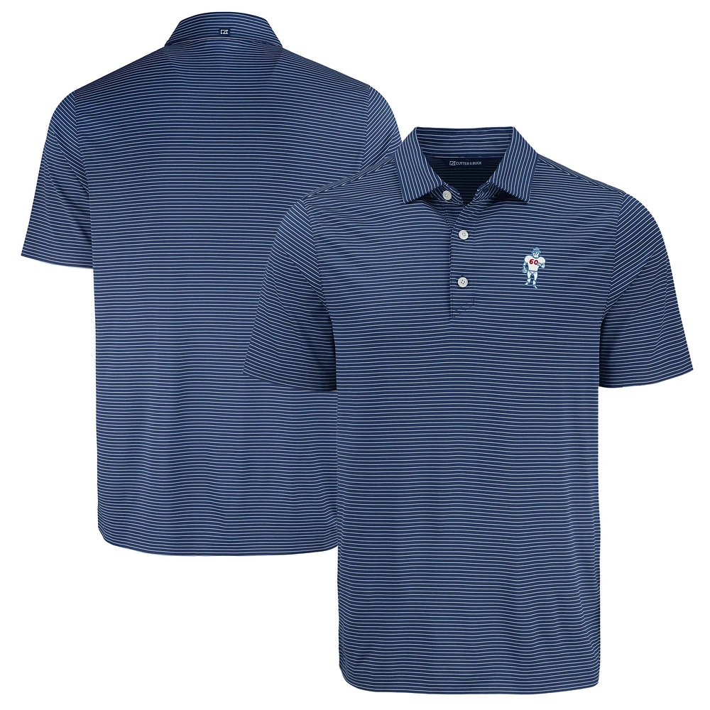Men's Cutter & Buck Navy Houston Oilers Gridiron Classics Forge Eco Fine Line Stripe Polo