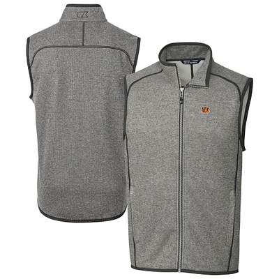 Men's Cutter & Buck Heather Gray Cincinnati Bengals Big Tall Mainsail Sweater Knit Fleece Full-Zip Vest