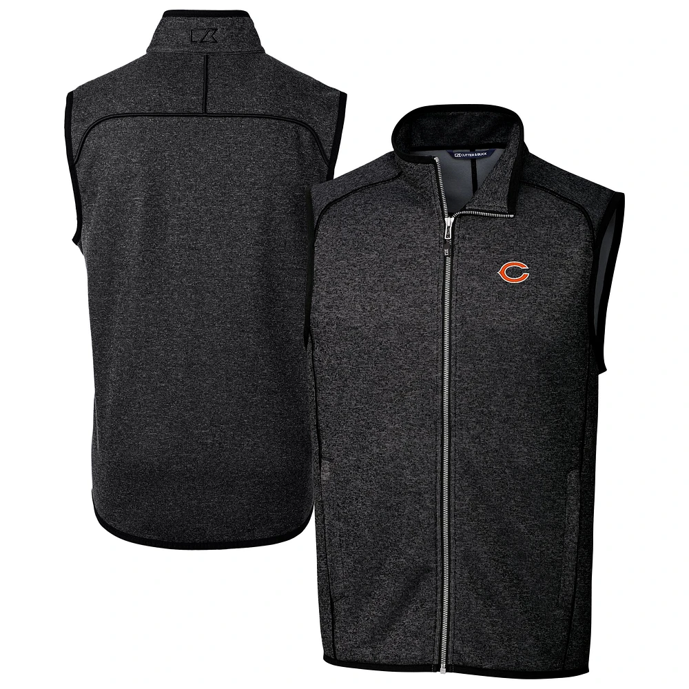 Men's Cutter & Buck Heather Charcoal Chicago Bears Big Tall Mainsail Sweater Knit Fleece Full-Zip Vest