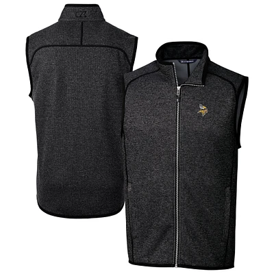Men's Cutter & Buck Heather Charcoal Minnesota Vikings Big Tall Mainsail Sweater Knit Fleece Full-Zip Vest