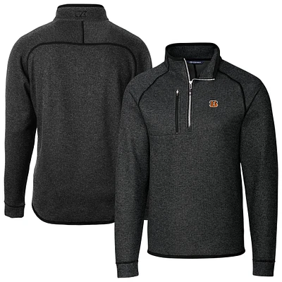 Men's Cutter & Buck Heather Charcoal Cincinnati Bengals Big Tall Mainsail Sweater-Knit Raglan Half-Zip Jacket