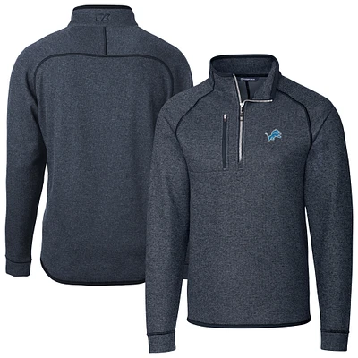 Men's Cutter & Buck Heather Navy Detroit Lions Big Tall Mainsail Sweater-Knit Raglan Half-Zip Jacket