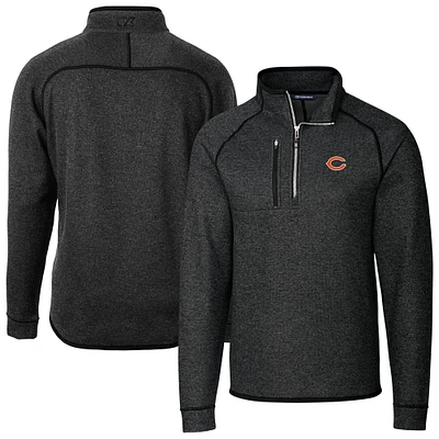 Men's Cutter & Buck Heather Charcoal Chicago Bears Big Tall Mainsail Sweater-Knit Raglan Half-Zip Jacket