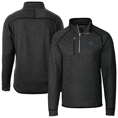 Men's Cutter & Buck Heather Charcoal Carolina Panthers Big Tall Mainsail Sweater-Knit Raglan Half-Zip Jacket