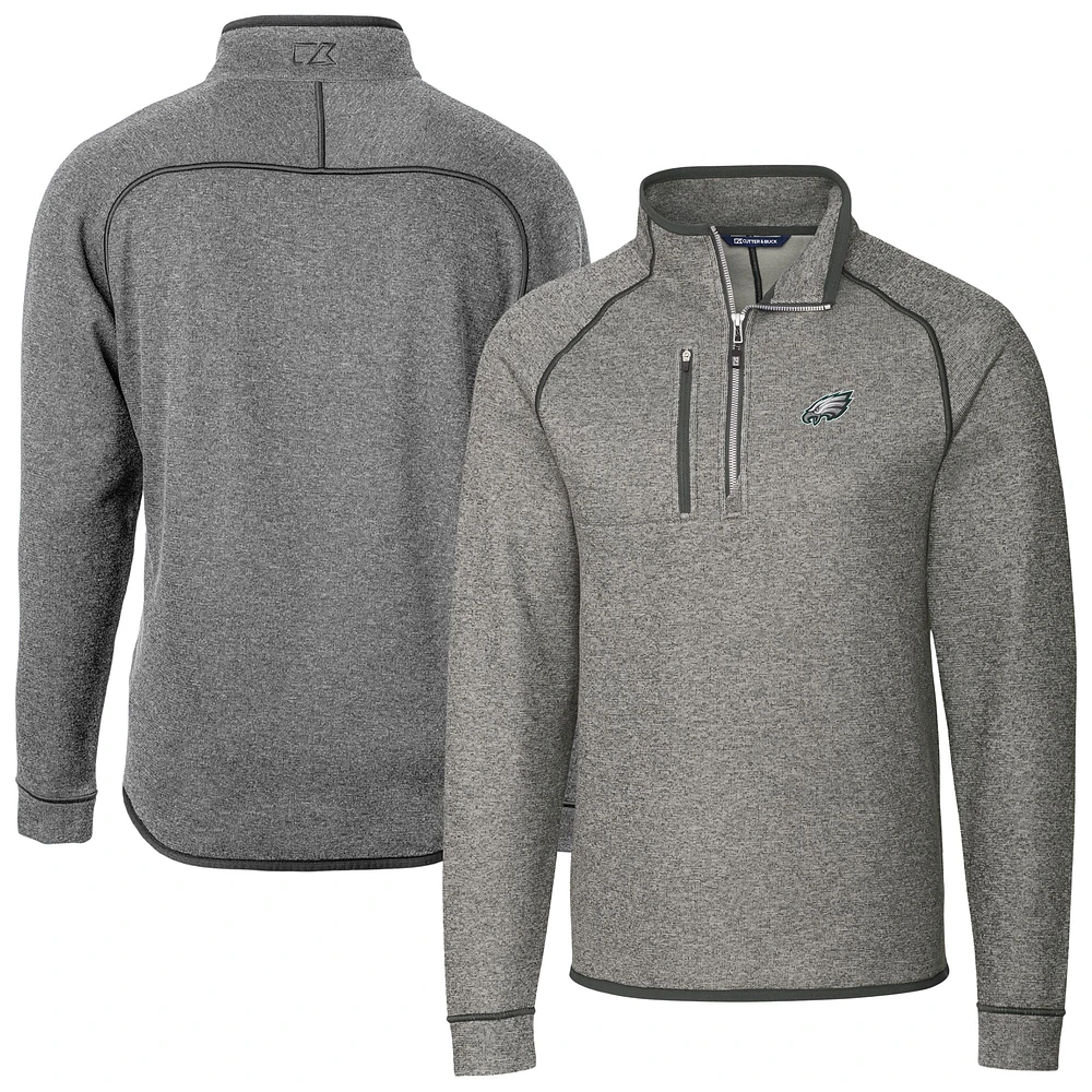 Men's Cutter & Buck Heather Gray Philadelphia Eagles Big Tall Mainsail Sweater-Knit Raglan Half-Zip Jacket