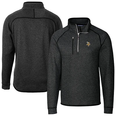 Men's Cutter & Buck Heather Charcoal Minnesota Vikings Big Tall Mainsail Sweater-Knit Raglan Half-Zip Jacket