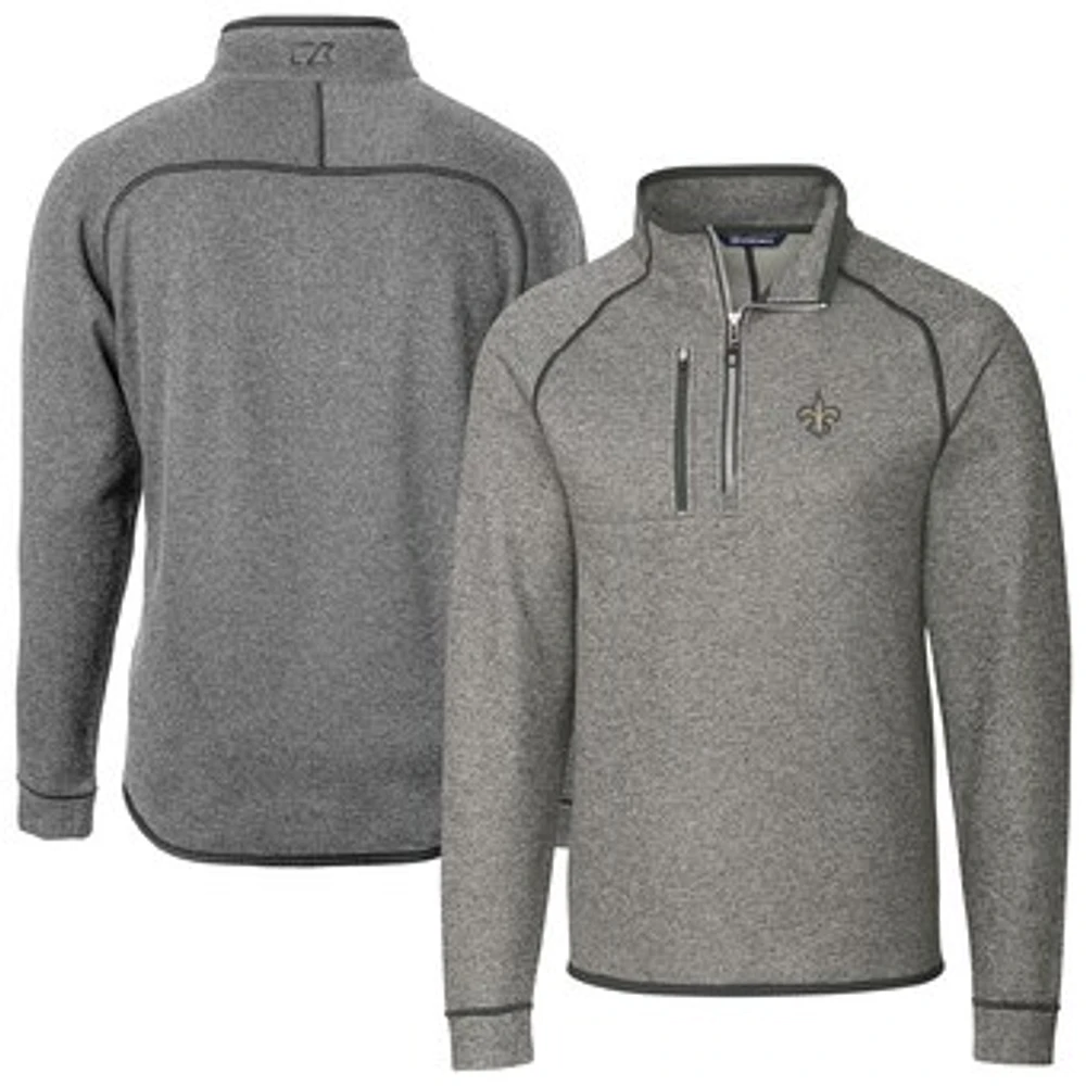 Men's Cutter & Buck Heather Gray New Orleans Saints Big Tall Mainsail Sweater-Knit Raglan Half-Zip Jacket