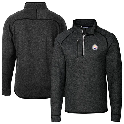 Men's Cutter & Buck Heather Charcoal Pittsburgh Steelers Big Tall Mainsail Sweater-Knit Raglan Half-Zip Jacket