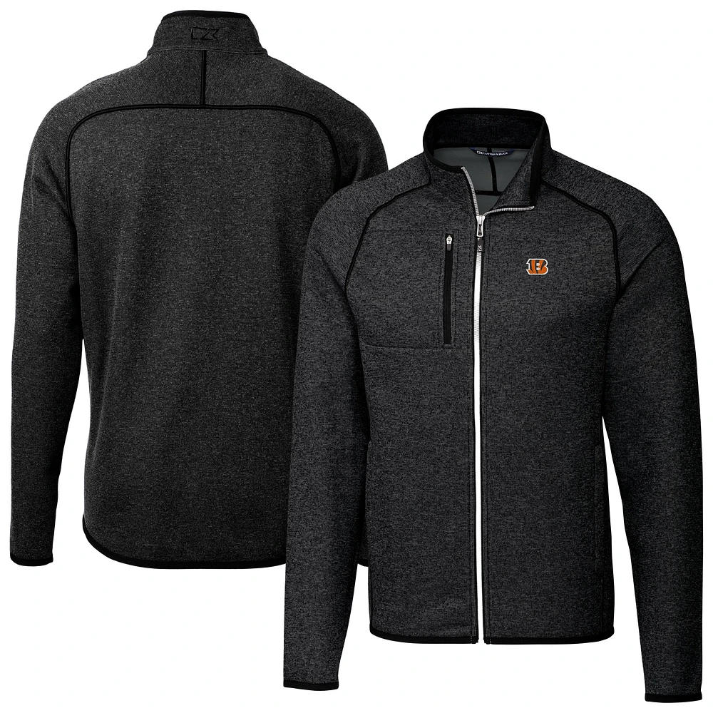 Men's Cutter & Buck Heather Charcoal Cincinnati Bengals Big Tall Mainsail Sweater-Knit Full-Zip Jacket