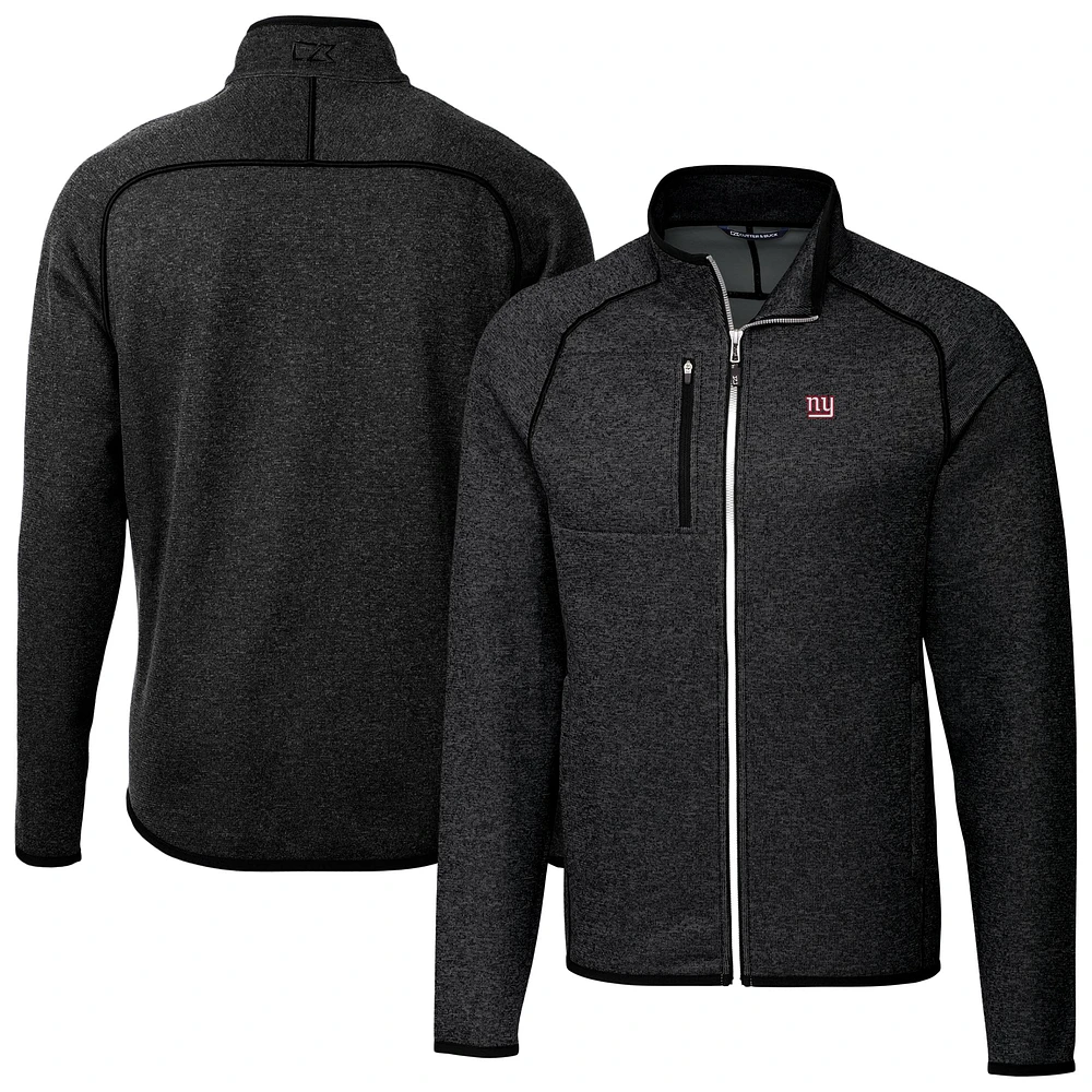 Men's Cutter & Buck Heather Charcoal New York Giants Big Tall Mainsail Sweater-Knit Full-Zip Jacket