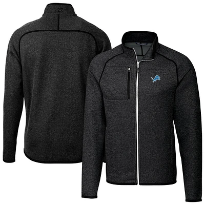 Men's Cutter & Buck Heather Charcoal Detroit Lions Big Tall Mainsail Sweater-Knit Full-Zip Jacket