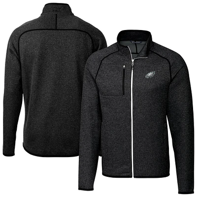 Men's Cutter & Buck Heather Charcoal Philadelphia Eagles Big Tall Mainsail Sweater-Knit Full-Zip Jacket