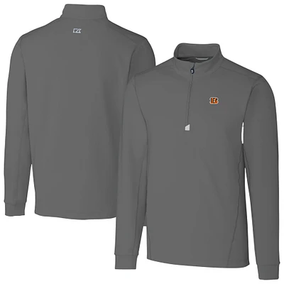 Men's Cutter & Buck Gray Cincinnati Bengals Big Tall Traverse Stretch Quarter-Zip Top