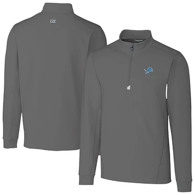 Men's Cutter & Buck Gray Detroit Lions Big Tall Traverse Stretch Quarter-Zip Top