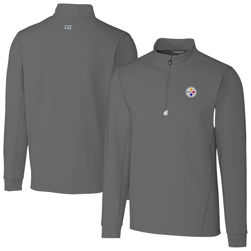 Men's Cutter & Buck Gray Pittsburgh Steelers Big Tall Traverse Stretch Quarter-Zip Top