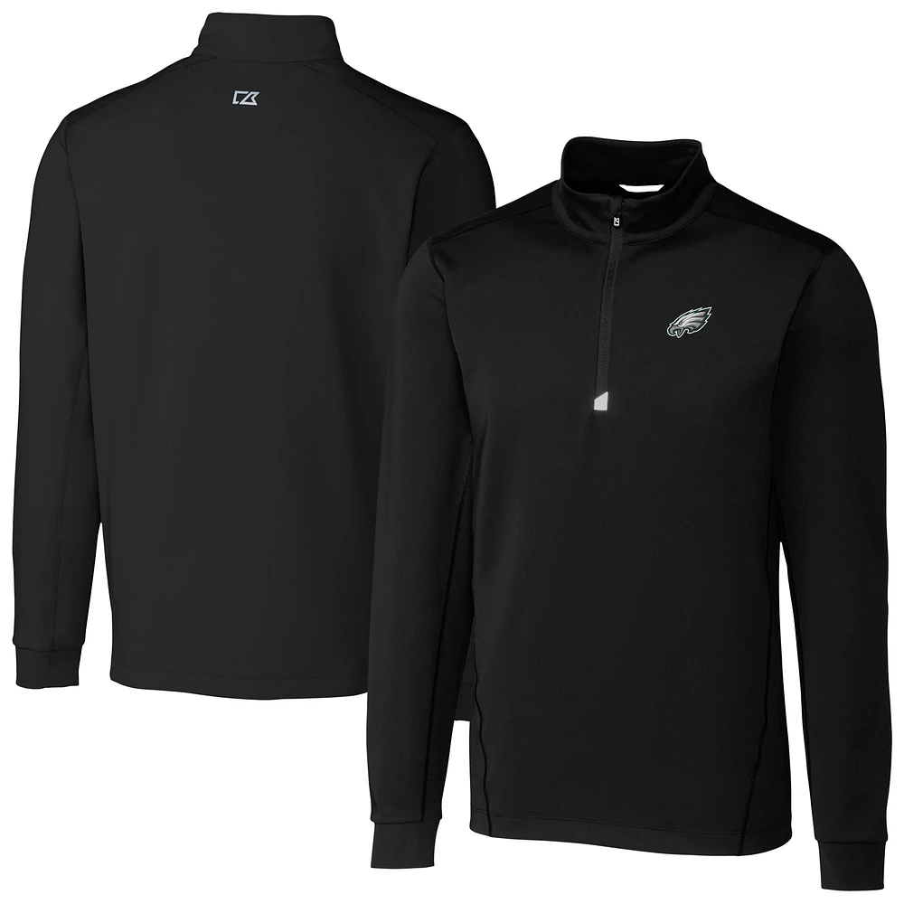 Men's Cutter & Buck Black Philadelphia Eagles Big Tall Traverse Stretch Quarter-Zip Top
